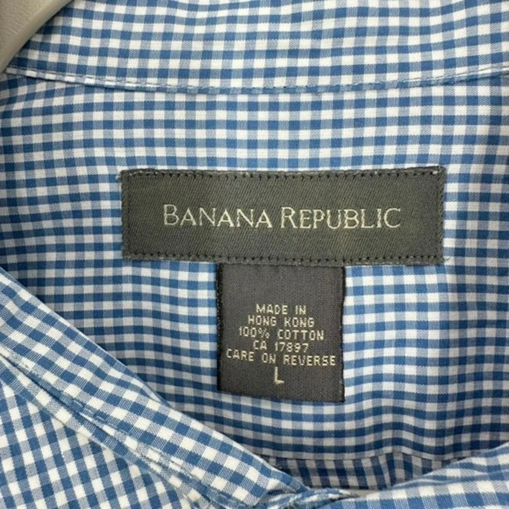 Banana Republic Men's Large‎ Blue Gingham Check Button Down Long Sleeve Shirt